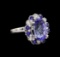 14KT White Gold 6.27 ctw Tanzanite, Sapphire and Diamond Ring