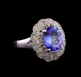 3.28 ctw Tanzanite and Diamond Ring - 14KT White Gold