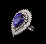 14.71 ctw Tanzanite and Diamond Ring - 14KT White Gold