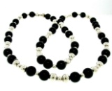 Tiffany & Co. Sterling Silver & Black Onyx Graduated Bead Ball Long 32