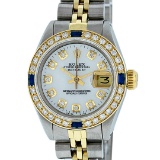 Rolex Ladies 2 Tone MOP Diamond & Sapphire Datejust Wristwatch