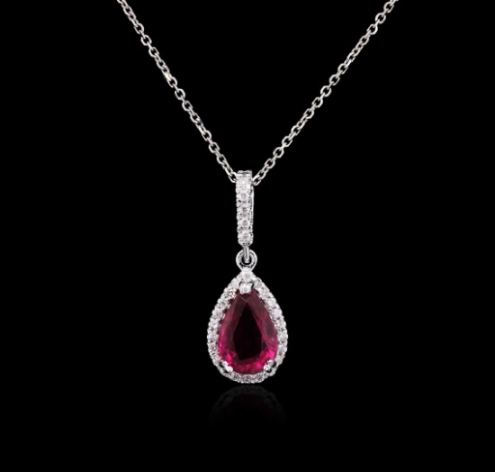 2.50 ctw Pink Tourmaline and Diamond Pendant With Chain - 14KT White Gold