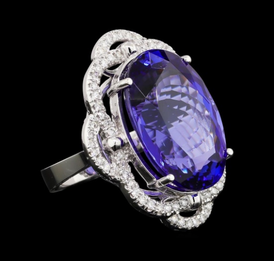 GIA Cert 25.82 ctw Tanzanite and Diamond Ring - 14KT White Gold