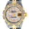 Rolex Ladies 2 Tone 14K Pink Mother Of Pearl Pyramid Diamond Datejust