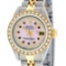 Rolex Ladies 2 Tone 18K Pink MOP Ruby Diamond Datejust Wristwatch With Rolex Box