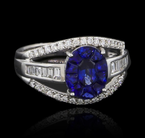 1.10 ctw Blue Sapphire and Diamond Ring - 18KT White Gold