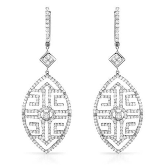 18k White Gold 3.07CTW Diamond Earrings, (VS1-VS2/SI1-SI2/H-I/G-H)