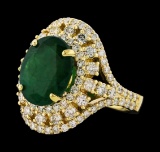 4.10 ctw Emerald and Diamond Ring - 14KT Yellow Gold