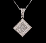 1.30 ctw Diamond Pendant With Chain - 14KT White Gold