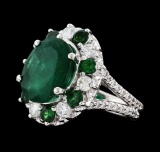 5.92 ctw Emerald, Tsavorite and Diamond Ring - 14KT White Gold