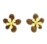 Flower Hand Painted Earrings - Gold Plated