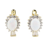 Lab Created Opal and Cubic Zirconia Earrings - 14KT Yellow Gold