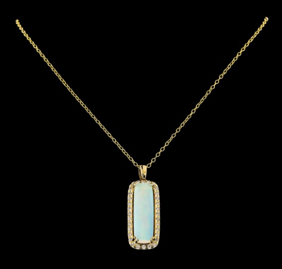 10.88 ctw Opal and Diamond Pendant With Chain - 14KT Yellow Gold