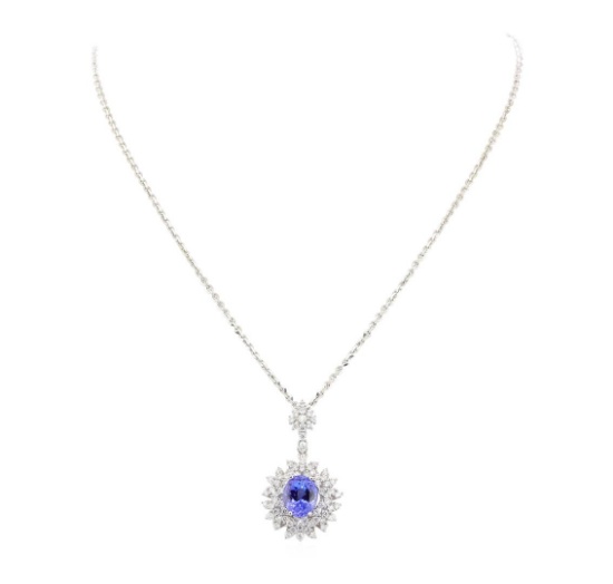 5.07 ctw Tanzanite and Diamond Pendant With Chain - 14KT White Gold