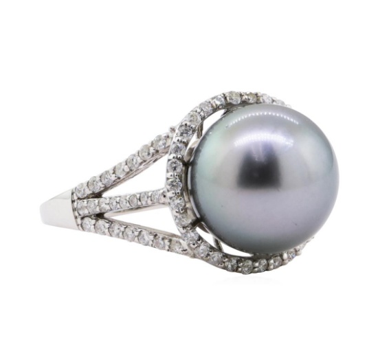 0.53 ctw Pearl and Diamond Ring - 14KT White Gold