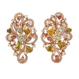 18k Three Tone Gold 5.64CTW Multicolor Dia, Pink Diamond and Diamond Earrings, (