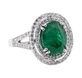 3.65 ctw Emerald and Diamond Ring - 14KT White Gold