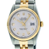 Rolex Mens 2 Tone 14K Silver Diamond 36MM Datejust Wriswatch