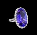 GIA Cert 14.53 ctw Tanzanite and Diamond Ring - 14KT White Gold