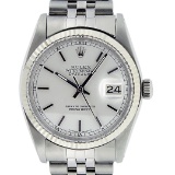 Rolex Mens Stainless Steel 36MM Silver Index Fluted Bezel Datejust Wristwatch