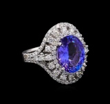 3.98 ctw Tanzanite and Diamond Ring - 14KT White Gold