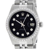 Rolex Mens Stainless Steel Black Diamond 36MM Datejust Wristwatch