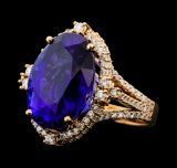 16.75 ctw Tanzanite and Diamond Ring - 14KT Rose Gold