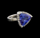 9.02 ctw Tanzanite and Diamond Ring - 14KT White Gold