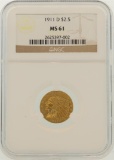 1911-D $2.5 Indian Head Quarter Eagle Gold Coin NGC MS61