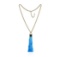 Silk Tassel Square Pendant Necklace - Gold Plated