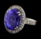 GIA Cert 15.48 ctw Tanzanite and Diamond Ring - 14KT White Gold