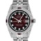 Rolex Mens Stainless Steel Diamond Lugs Red Vignette & Ruby Datejust Wristwatch