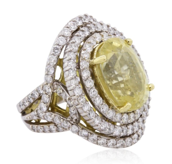 12.47 ctw Yellow Sapphire and Diamond Ring - 18KT Two-Tone Gold GIA Certified
