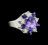 14KT White Gold 2.48 ctw Tanzanite, Sapphire and Diamond Ring