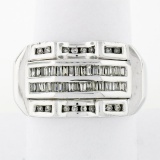 Large Mens 14K White Gold .90 ctw Round & Baguette Diamond  Channel Band Ring