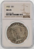 1923 $1 Peace Silver Dollar Coin NGC MS65