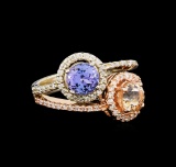 14KT Two-Tone Gold 1.04 ctw Tanzanite, Morganite and Diamond Ring