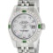 Rolex Ladies Stainless Steel Quickset Mother Of Pearl Diamond & Emerald Datejust