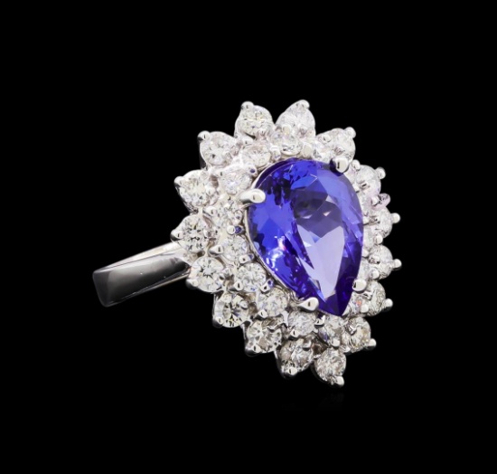 3.33 ctw Tanzanite and Diamond Ring - 14KT White Gold