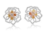 18k Three Tone Gold 4.17CTW Multicolor Dia, Pink Diamond and Diamond Earrings, (