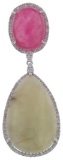 14k White Gold 16.50CTW Diamond and Flat Sapphire Pendant, (SI3/G)