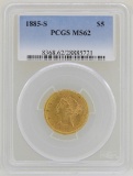 1885-S $5 Liberty Head Half Eagle Gold Coin PCGS MS62
