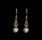Pearl, Ruby and Diamond Earrings - 18KT Yellow Gold