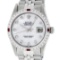 Rolex Mens Stainless Steel MOP Diamond & Ruby 36MM Datejust Wristwatch