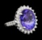 GIA Cert 11.78 ctw Tanzanite and Diamond Ring - 14KT White Gold