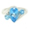 14k White Gold 4.33 ctw Pear & Round Swiss Blue Topaz Ring w/ 2 Diamond Accents