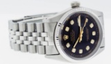 Rolex Mens Stainless Steel 36MM Black Diamond Datejust Wristwatch