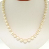 Graduated Pearl Necklace w/ Platinum Old European Diamond Handmade Clasp