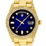 Rolex Mens 18K Yellow Blue Vignette Diamond Lugs Quickset President Wristwatch W