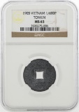 1905 Vietnam Tonkin 1/600 Piastre Coin NGC MS63